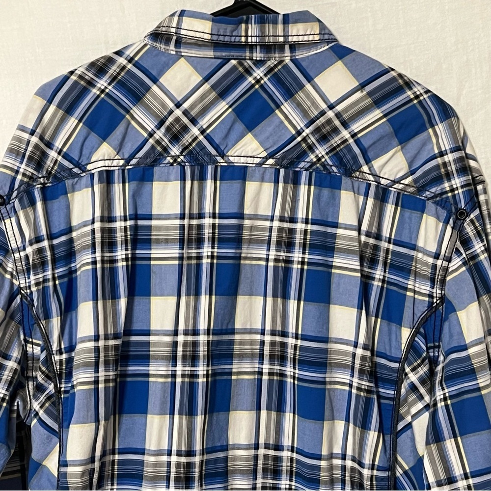 Buckle Black LS Shirt Men's XXL Blue Yellow Plaid Button Down Metal Buttons - Picture 2 of 9